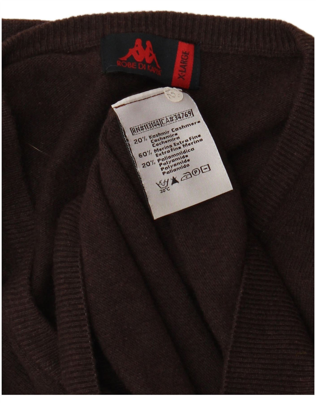 Suéter masculino KAPPA com decote em V XL lã marrom