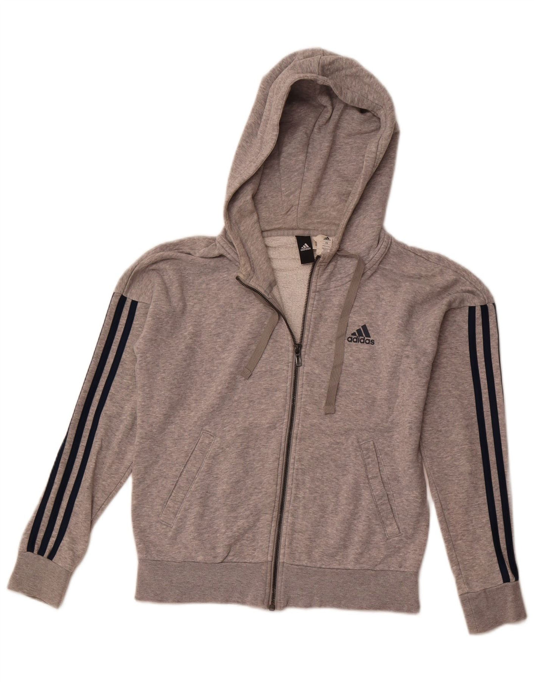 Suéter Adidas Feminino Oversized Zip com Capuz UK 6 XS Cinza Algodão