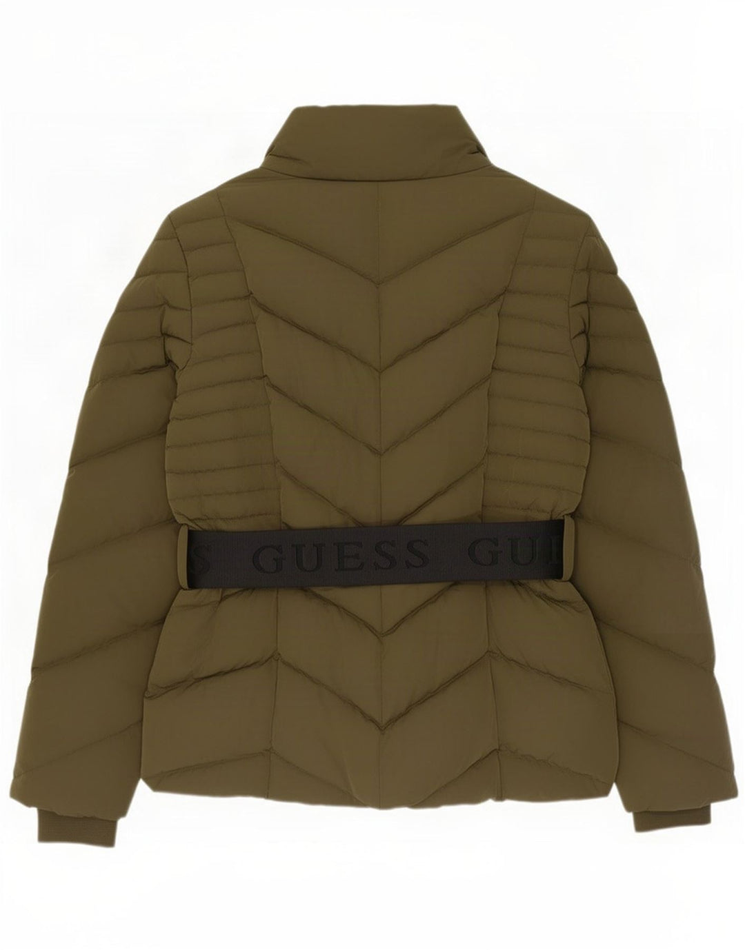 Jaqueta feminina acolchoada gráfica Guess UK 12 poliéster cáqui médio