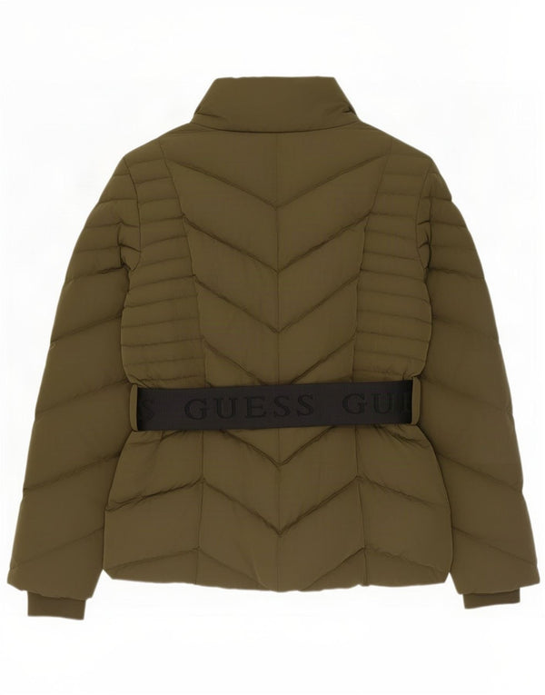 Jaqueta feminina acolchoada gráfica Guess UK 12 poliéster cáqui médio