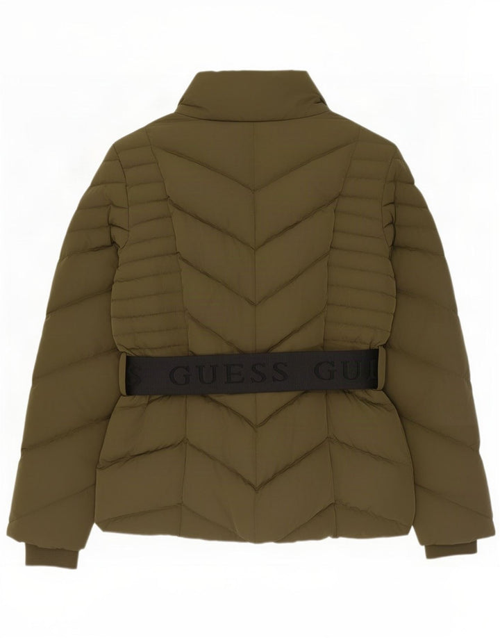 Jaqueta feminina acolchoada gráfica Guess UK 12 poliéster cáqui médio