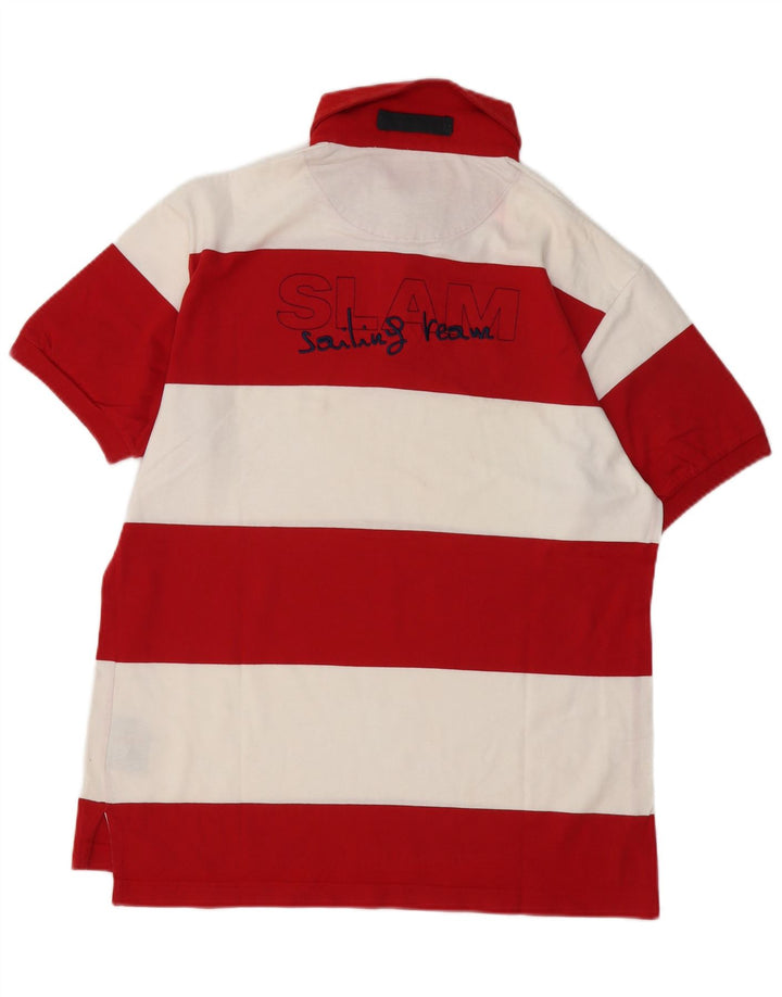 Slam Mens Rugby Polo Shirt Médio Algodão Listrado Vermelho