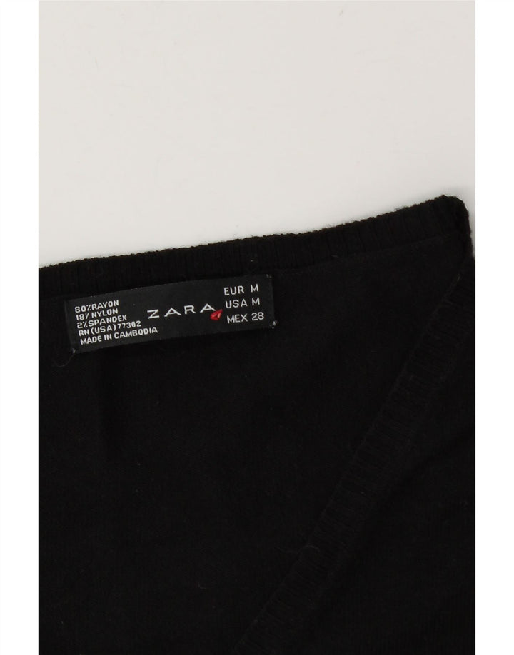 Suéter feminino Zara com decote em V Reino Unido 12 médio preto rayon