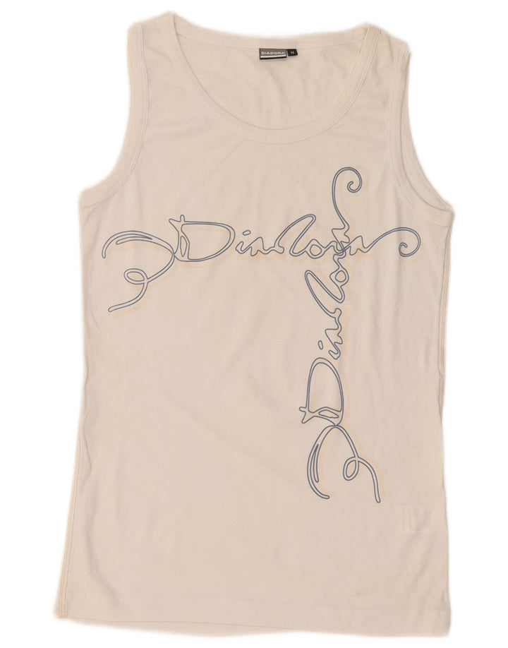 Diadora Womens Graphic Vest Top UK 12 Médio Algodão Branco