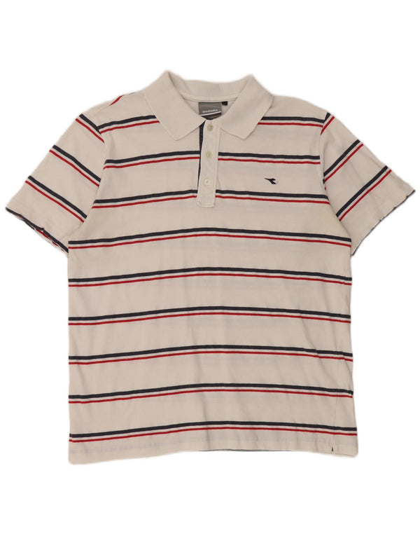 Camisa polo masculina Diadora grande algodão listrado branco