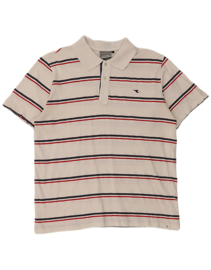 Camisa polo masculina Diadora grande algodão listrado branco