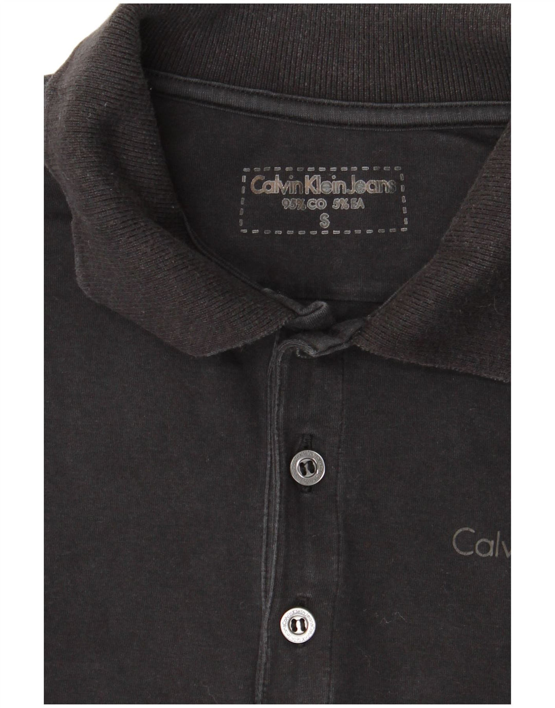 CALVIN KLEIN JEANS Camisa polo masculina de manga comprida pequena de algodão preto