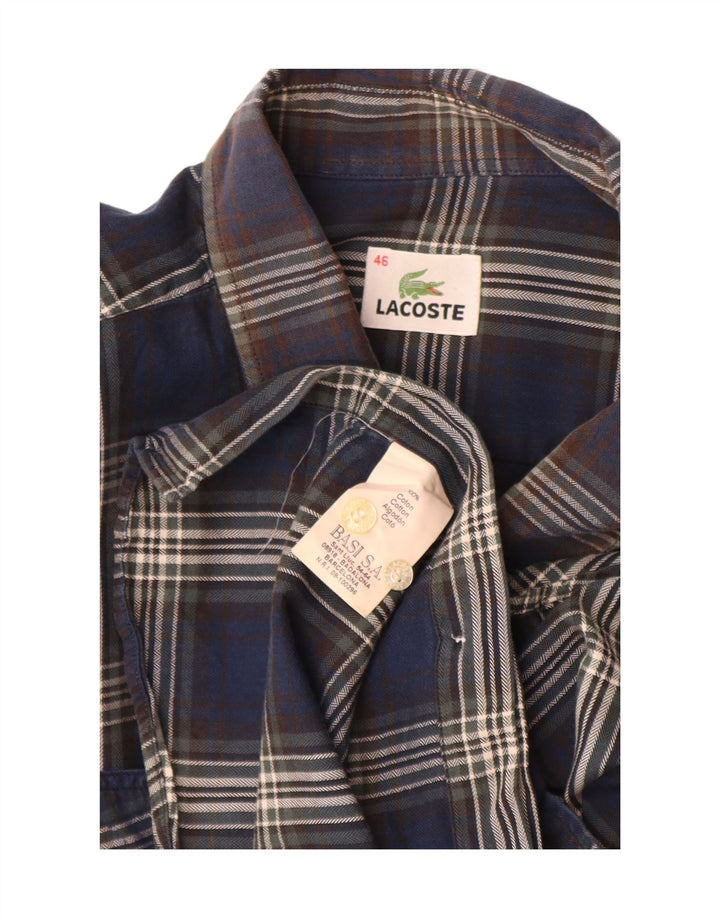 Camisa masculina Lacoste tamanho 46 2XL algodão xadrez azul marinho