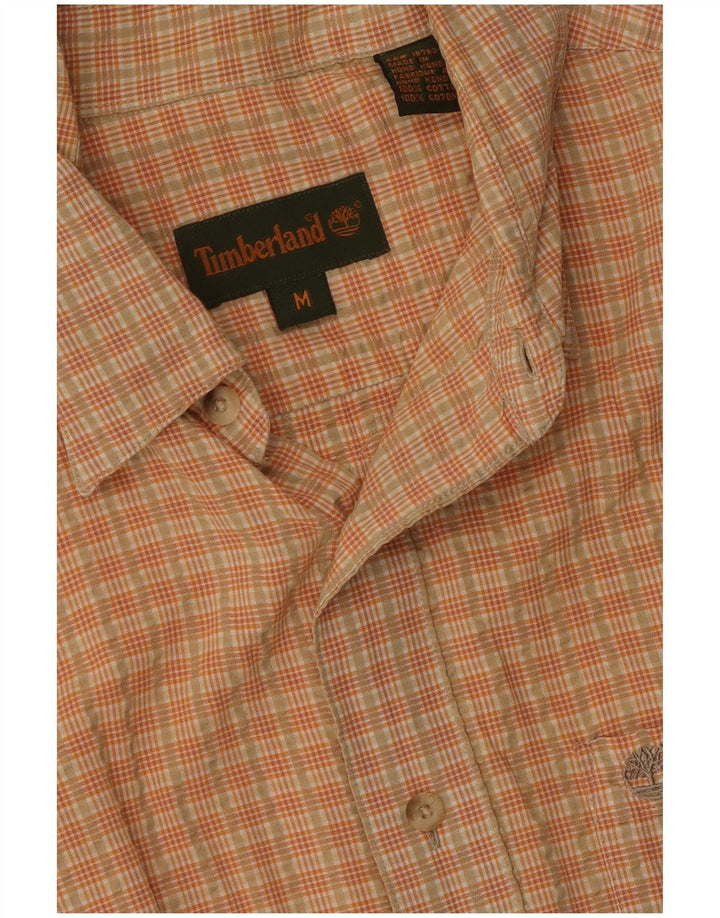 Camisa masculina Timberland de manga curta laranja médio algodão xadrez