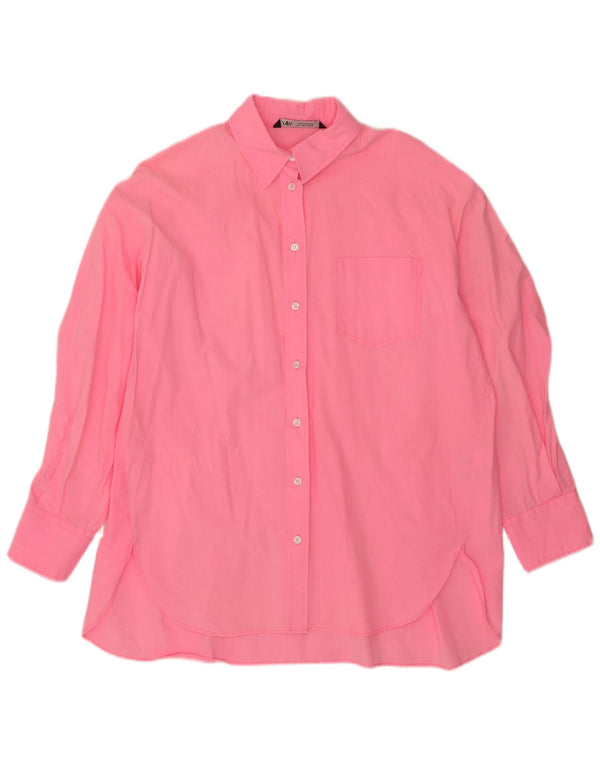 Zara vestido camisa oversized feminino Reino Unido 16 grande algodão rosa