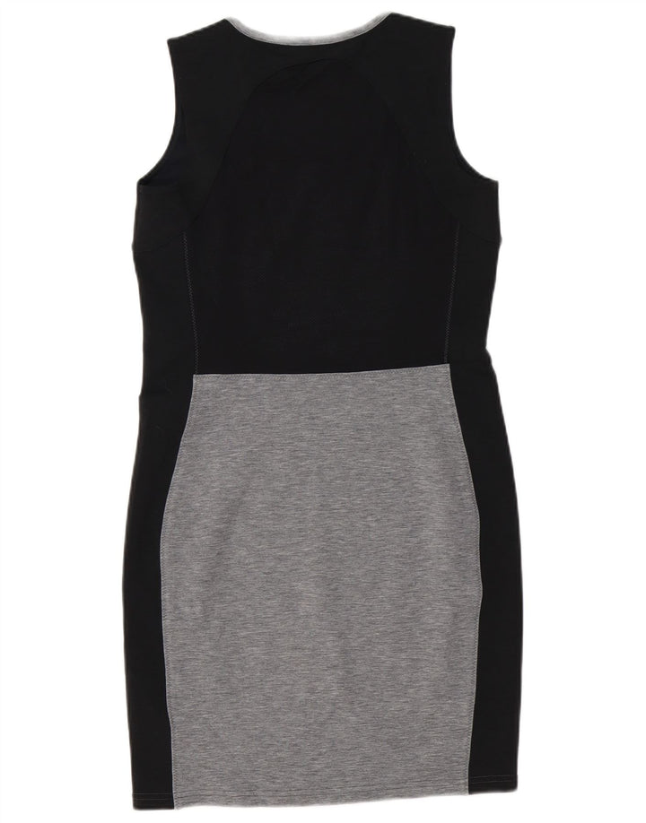Vestido bainha feminino Athleta UK 10 pequeno poliéster colorblock preto