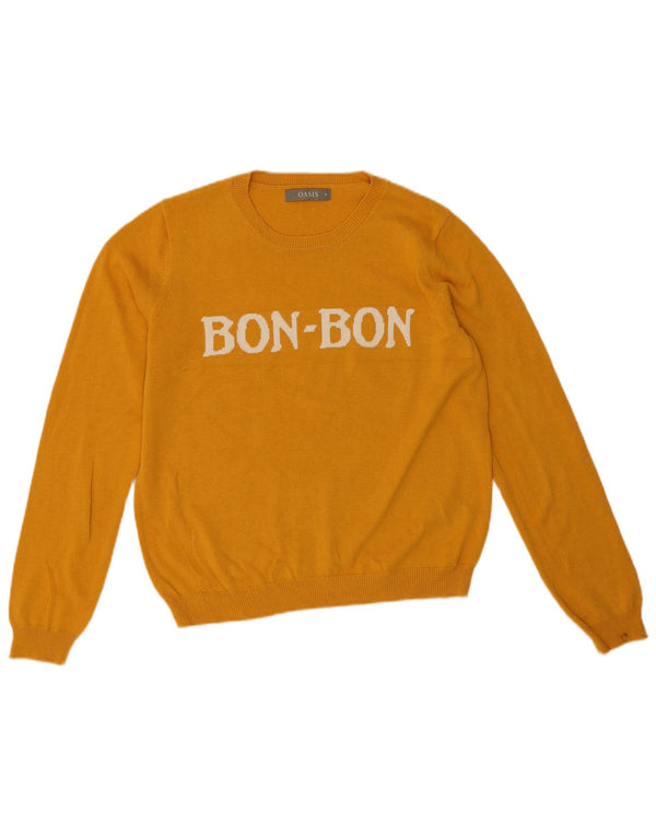 Suéter feminino Oasis com gola redonda e gola redonda, algodão amarelo médio UK 14
