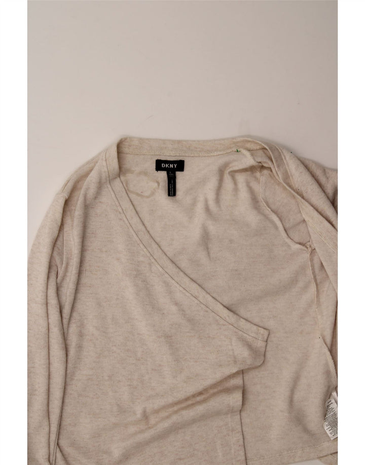 DKNY Womens Crop Open Cardigan Sweater US 12 Large Beige Cotton Vintage Dkny and Second-Hand Dkny from Messina Hembry 