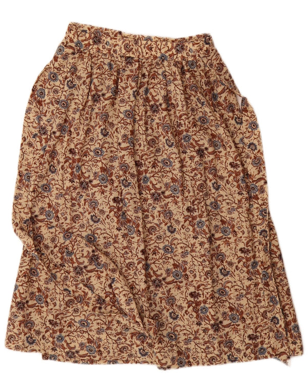 Saia feminina vintage cintura alta linha A IT 42 médio W26 lã floral bege