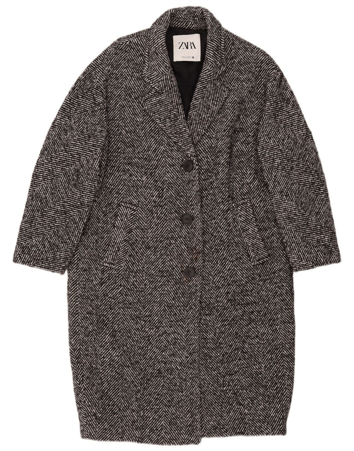 Sobretudo feminino Zara manga 3/4 Reino Unido 14 algodão espinha de peixe preto médio