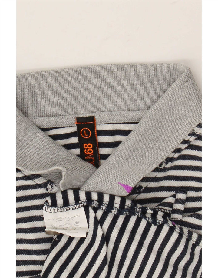 Camisa polo masculina Sun68 grande algodão listrado cinza