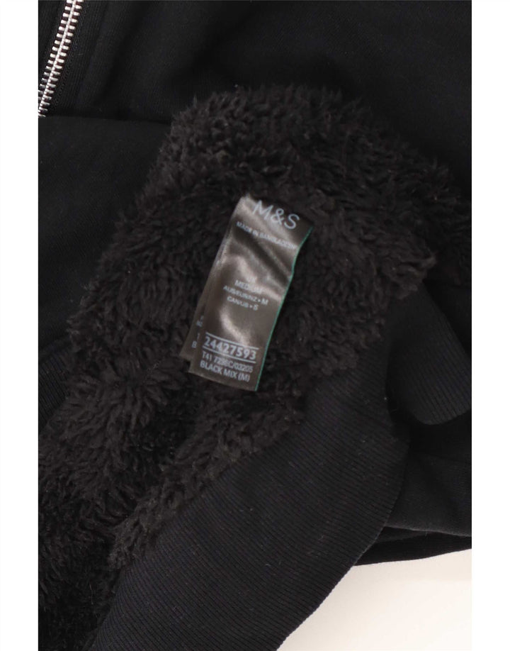 Suéter feminino Marks & Spencer com capuz e zíper grande Reino Unido 14 médio preto