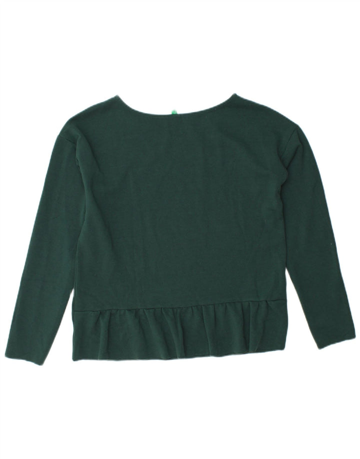 Top curto feminino BENETTON manga comprida Reino Unido 12 verde médio