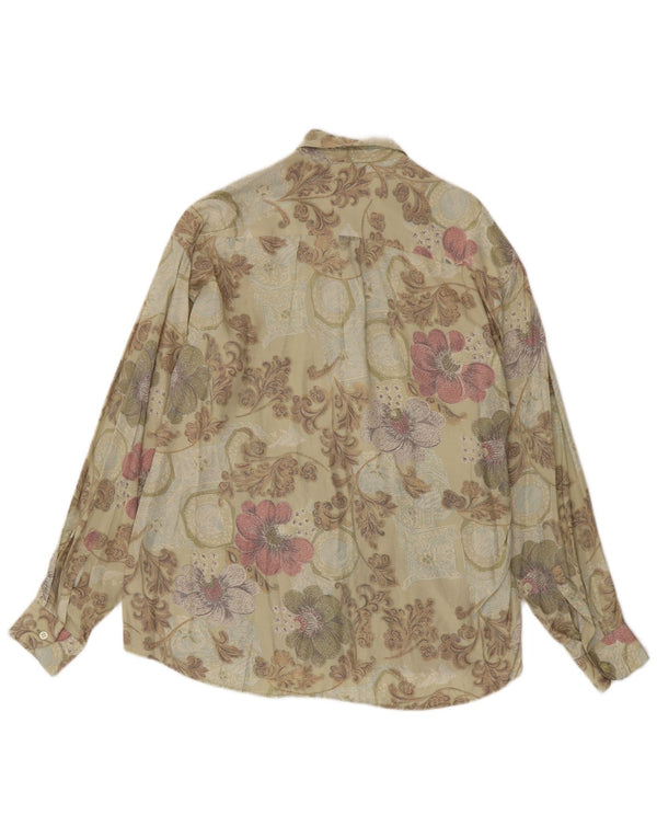 Camisa masculina vintage viscose floral bege médio