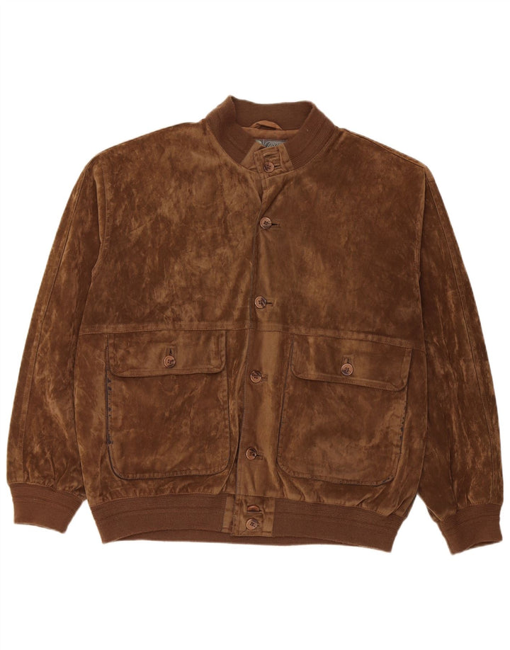 Jaqueta bomber masculina vintage de veludo IT 52 XL seda marrom