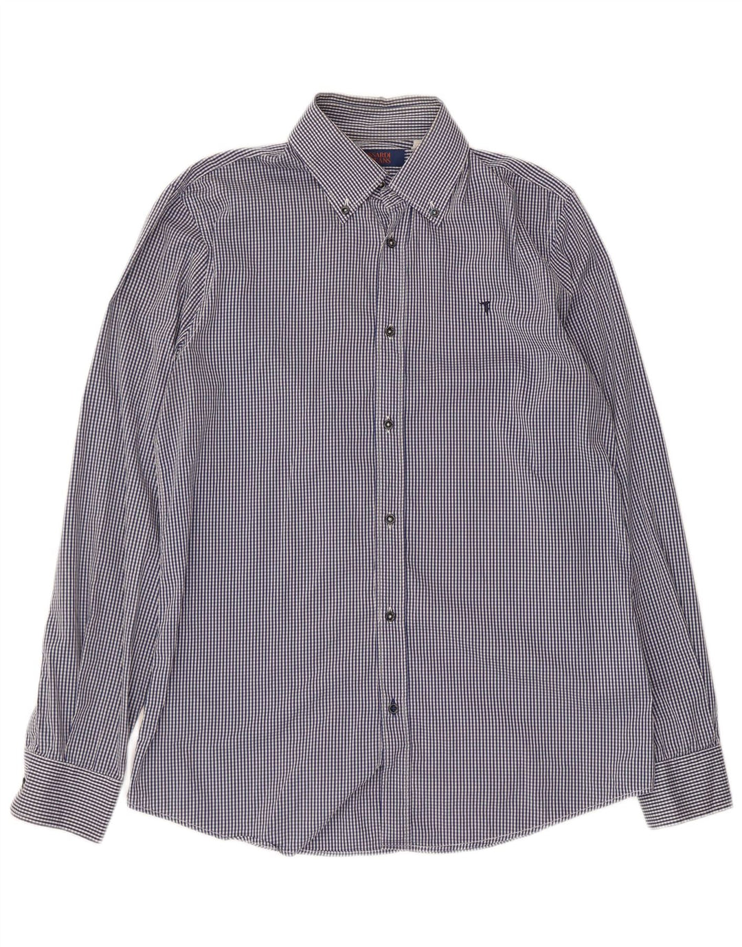 Trussardi Jeans Camisa masculina tamanho 39 algodão guingão azul médio