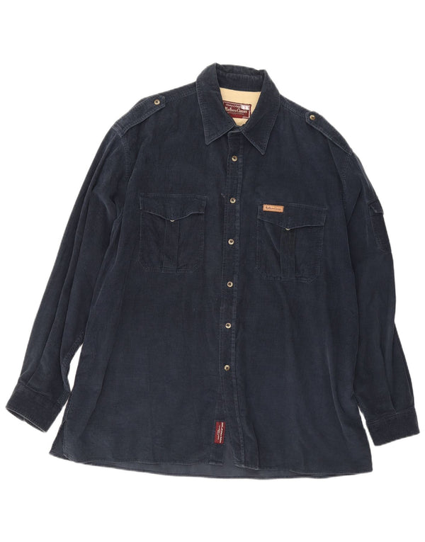 Camisa masculina de veludo cotelê militar Marlboro Classics XL azul marinho algodão