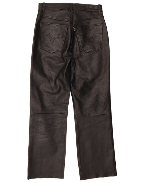 Calça feminina de couro reto para motociclista JTS Reino Unido 12 médio W30 L28 preta