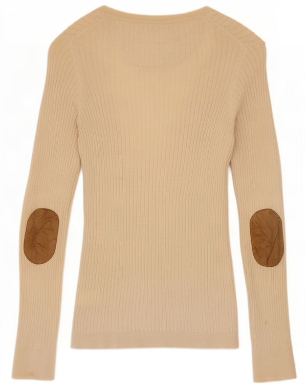Suéter cardigã feminino Massimo Dutti Reino Unido 14 algodão colorblock bege médio