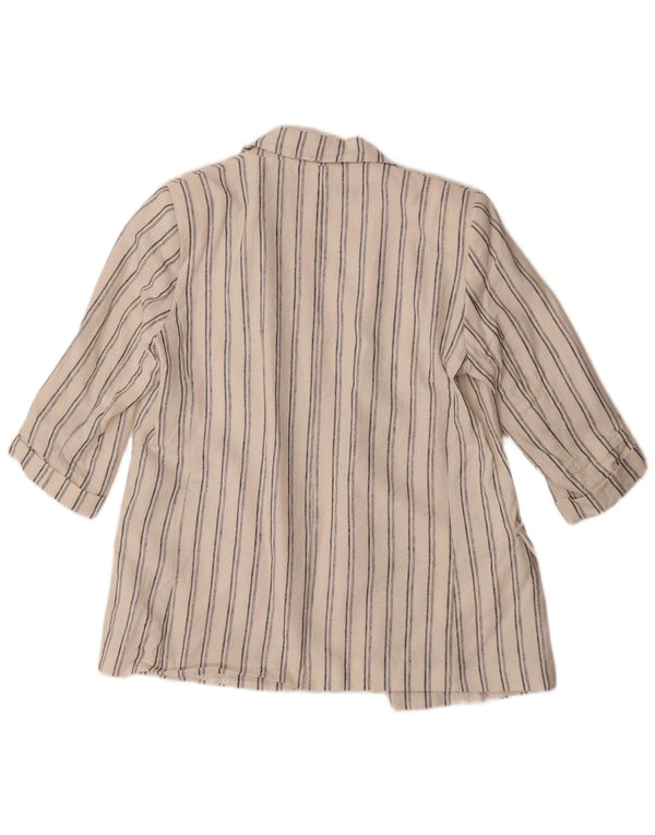 Zara Jaqueta Blazer Feminina Manga 3/4 Aberta Reino Unido 16 Grande Acetato Listrado Branco