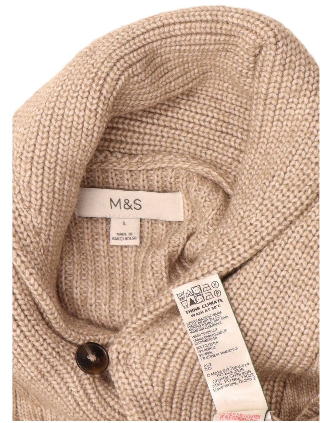 Suéter cardigã masculino Marks & Spencer grande poliéster bege