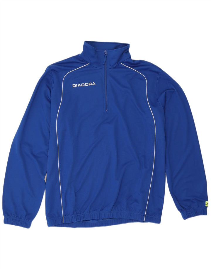 Diadora Mens Zip Neck Pullover Treino Top XL Azul Poliéster
