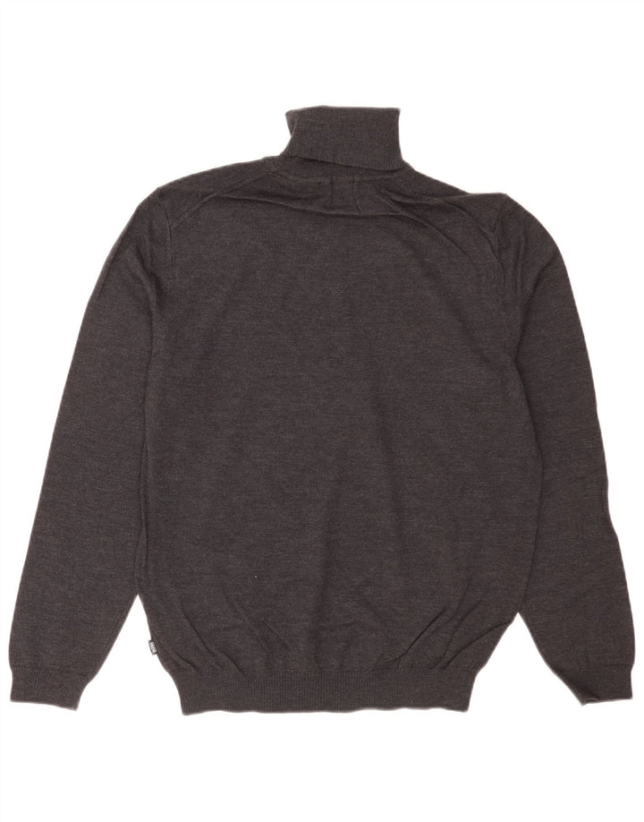 Suéter masculino Hugo Boss com ajuste regular e gola redonda, lã virgem cinza médio