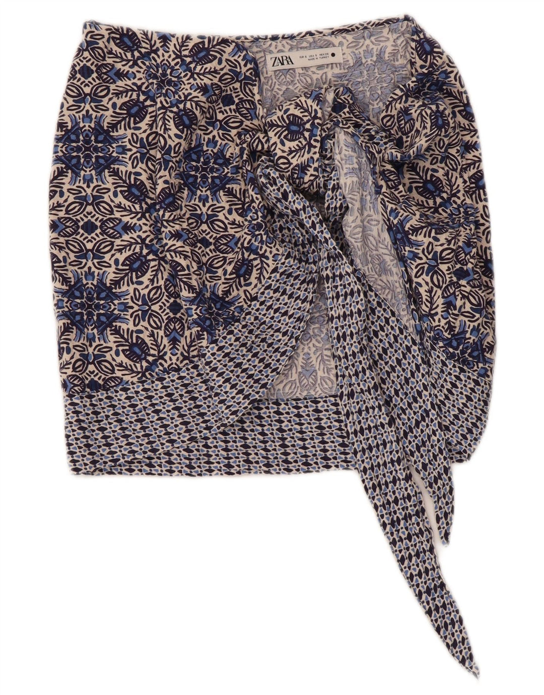 Saia feminina Zara pequena W26 algodão floral azul