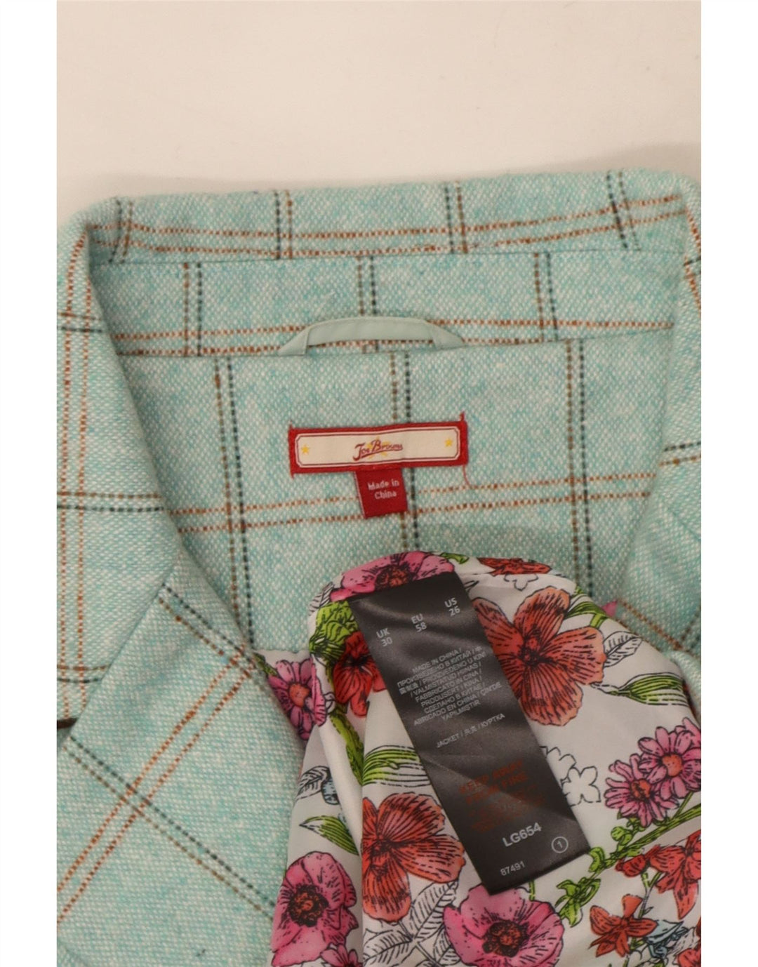 Jaqueta blazer feminina Joe Browns com 3 botões Reino Unido 30 7XL xadrez turquesa