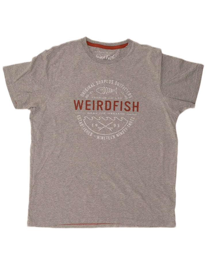 WEIRD FISH Camiseta masculina gráfica grande algodão cinza