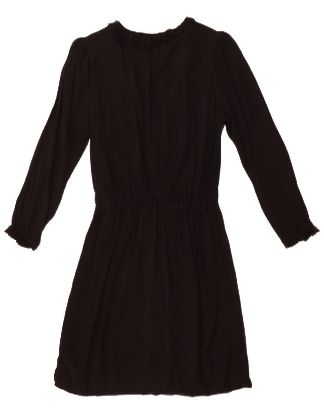 ZARA Vestido feminino com babados na frente e manga comprida evasê Reino Unido 12 médio preto