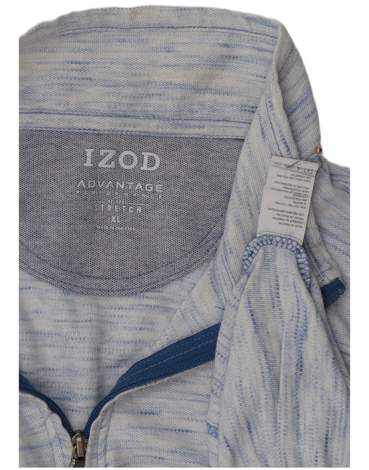IZOD Mens Zip Neck Pulôver Treino Top XL Algodão manchado azul