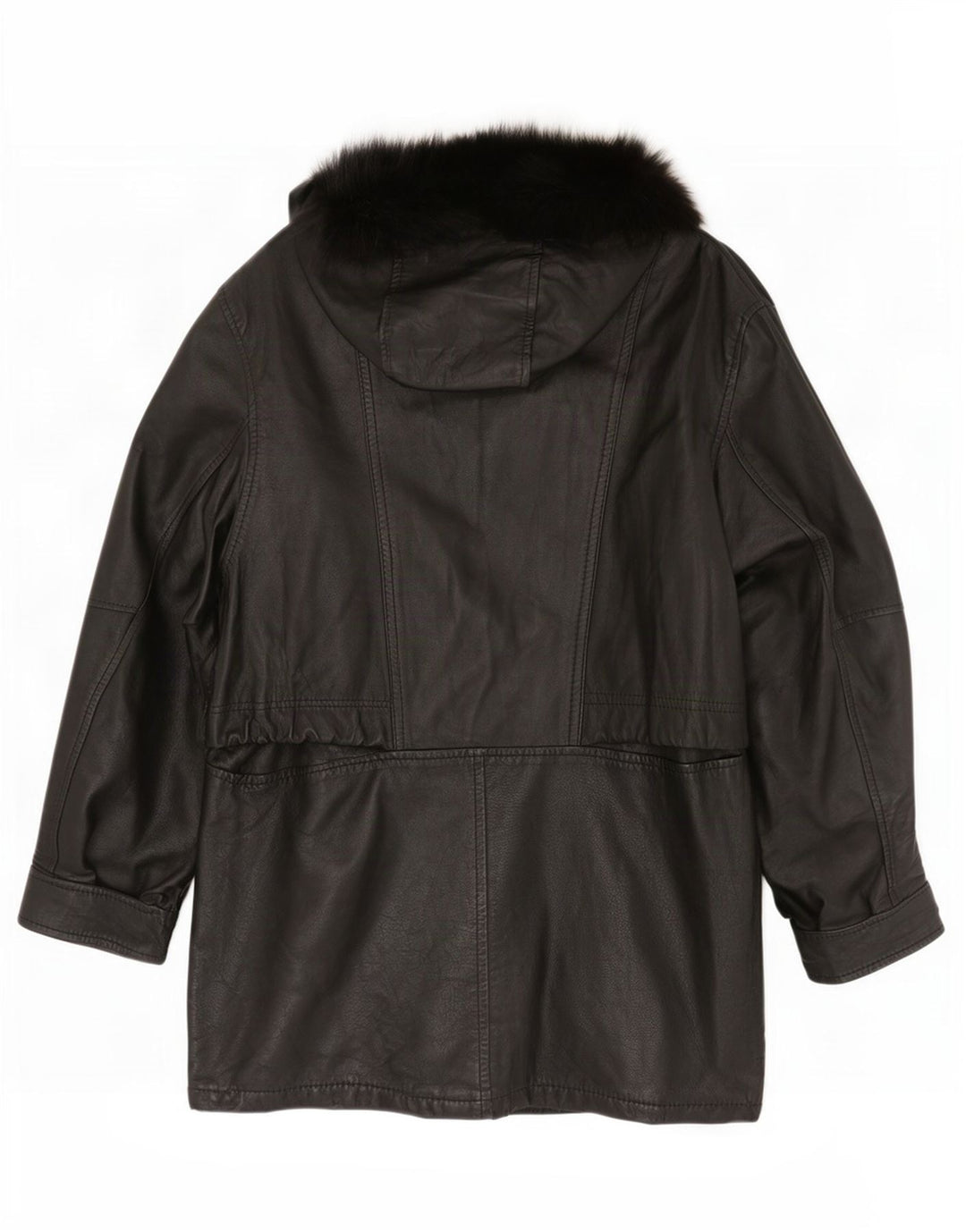 Casaco feminino vintage de couro grande com capuz IT 42 médio preto