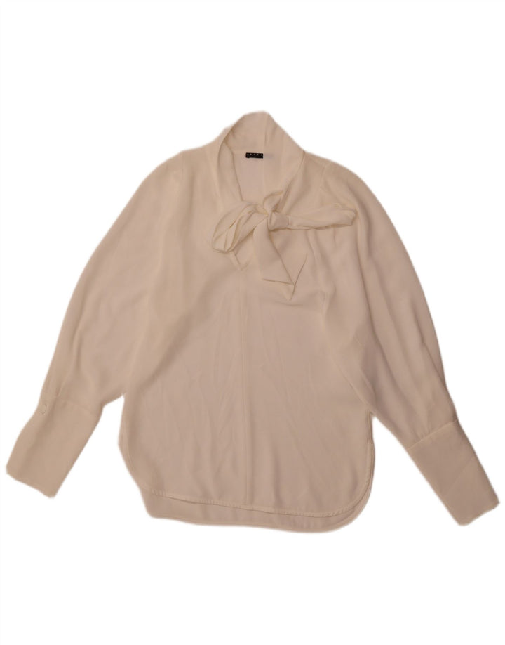 Blusa feminina Sisley com amarração frontal e ajuste solto Reino Unido 6 XS off white poliéster