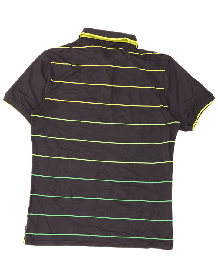Camisa polo masculina de golfe Calvin Klein poliéster listrado preto médio