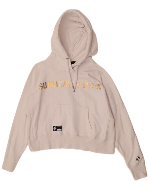 Suéter com capuz superdimensionado gráfico feminino Superdry Reino Unido 14 grande algodão branco