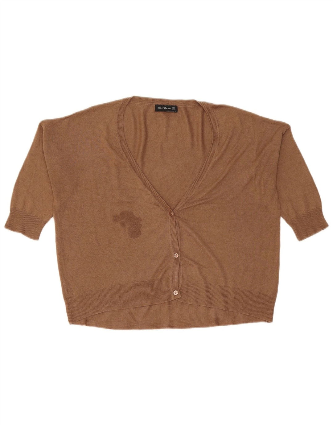Suéter cardigã feminino Zara manga 3/4 grande Reino Unido 14 marrom médio