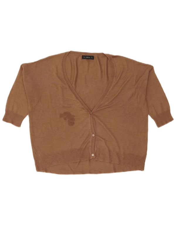 Suéter cardigã feminino Zara manga 3/4 grande Reino Unido 14 marrom médio