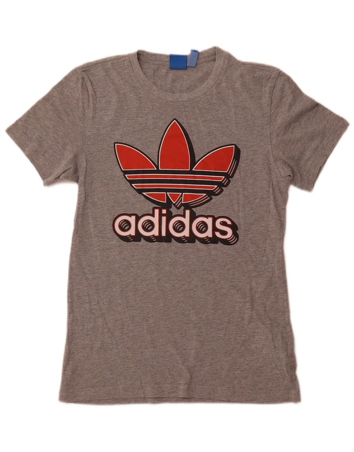 Camiseta feminina ADIDAS com estampa gráfica UK 10 Small Grey Flecked Cotton