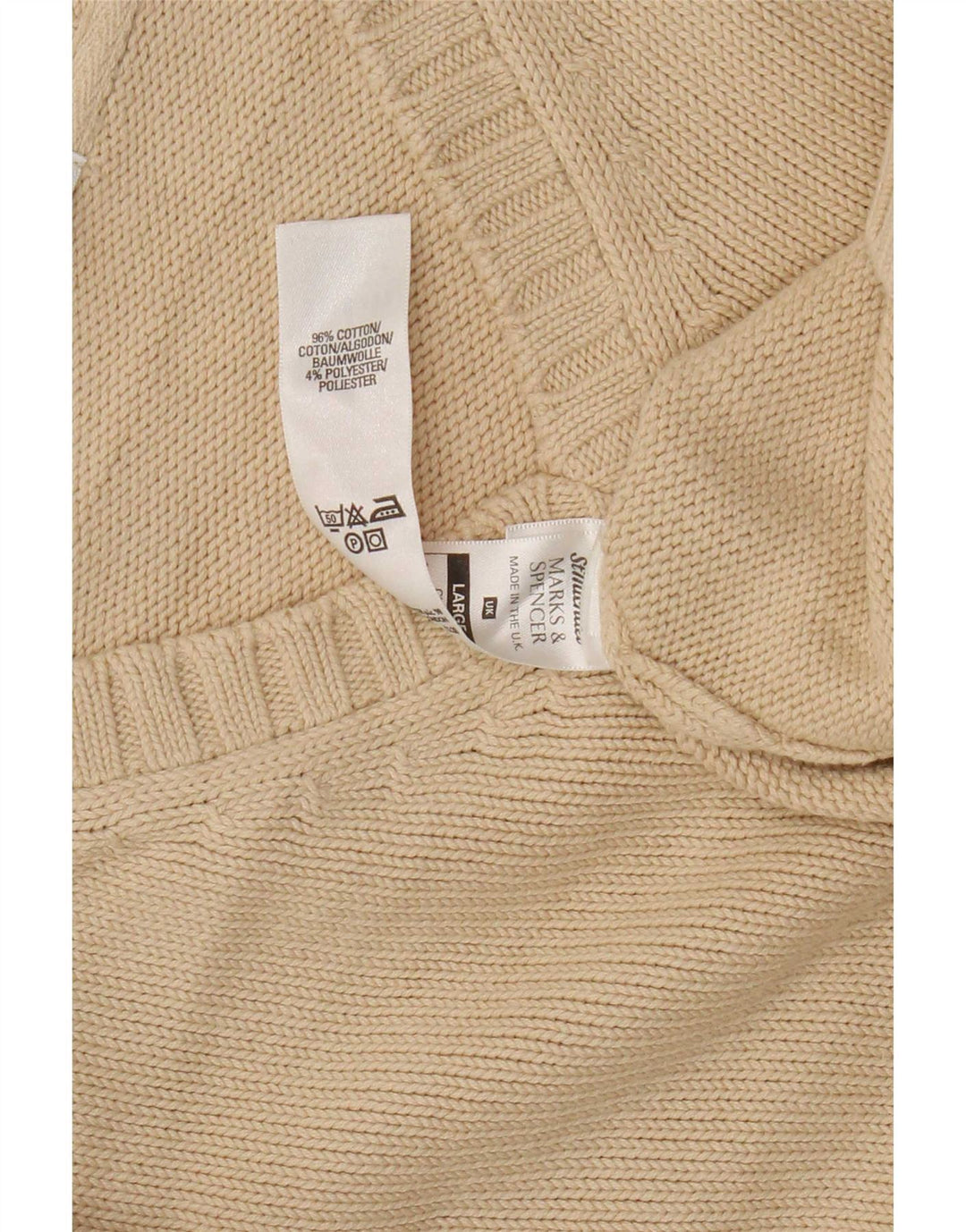 Suéter masculino Marks & Spencer com decote em V, grande algodão bege