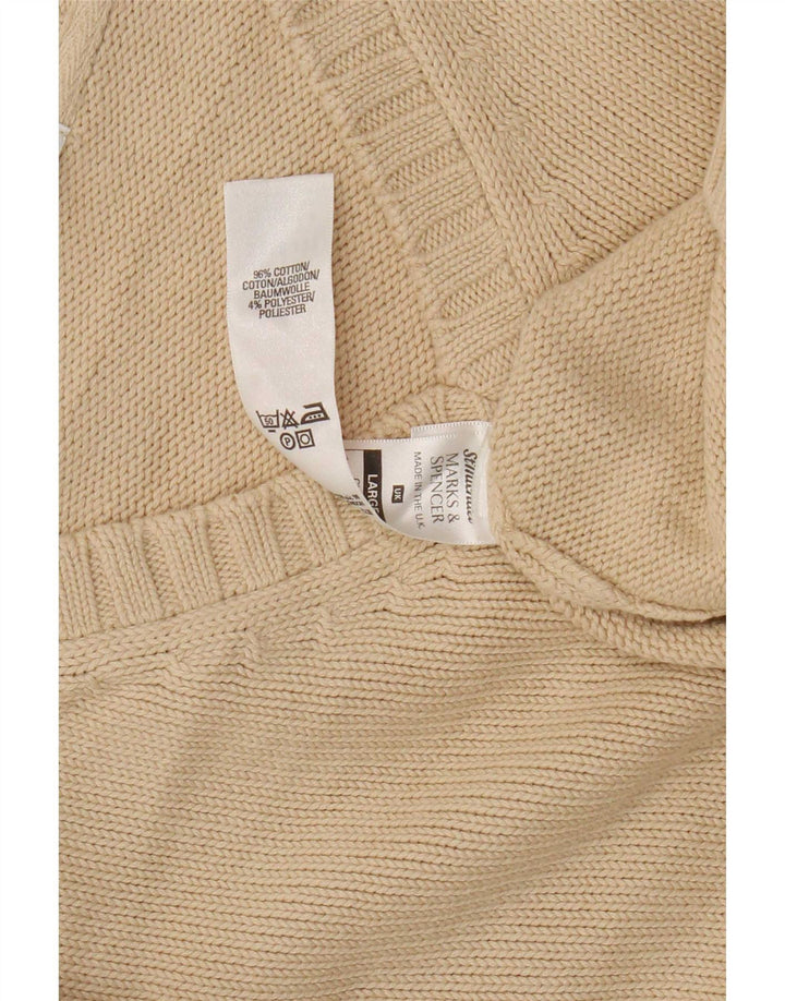 Suéter masculino Marks & Spencer com decote em V, grande algodão bege