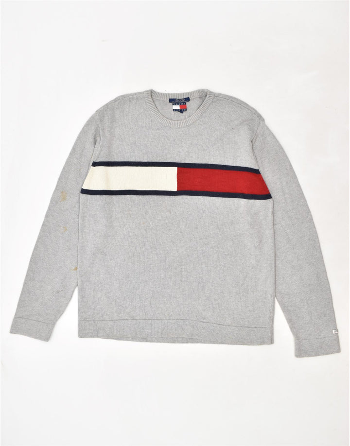 TOMMY HILFIGER Suéter gráfico masculino grande algodão cinza