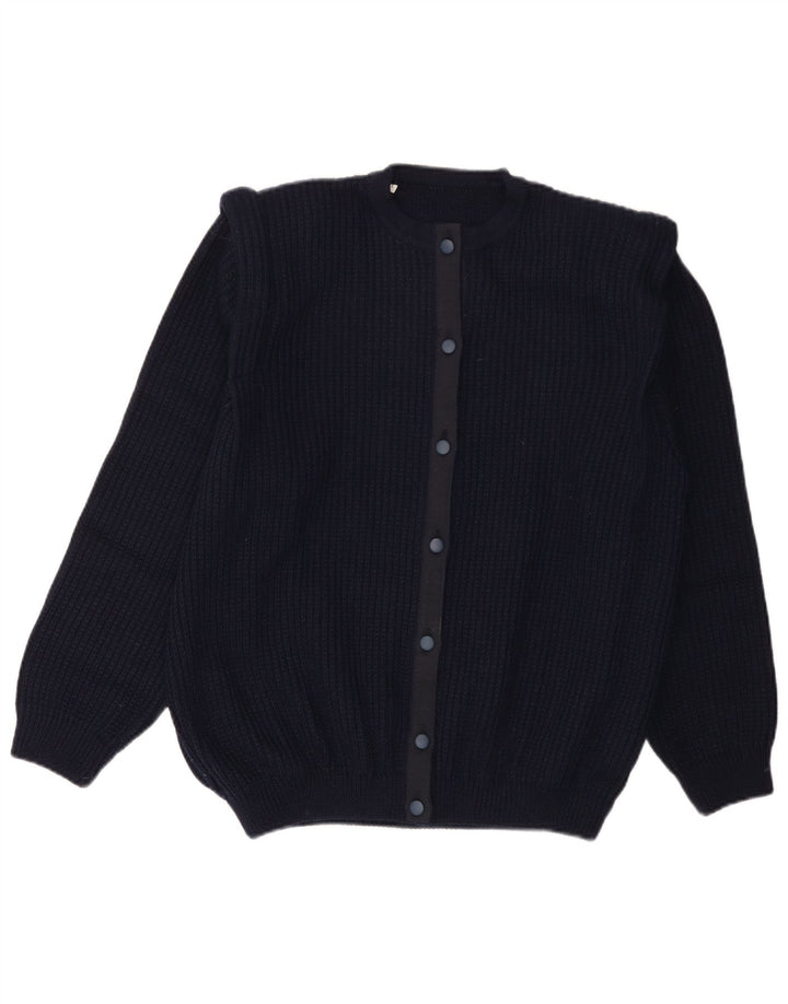 Suéter cardigã masculino vintage grande lã azul marinho