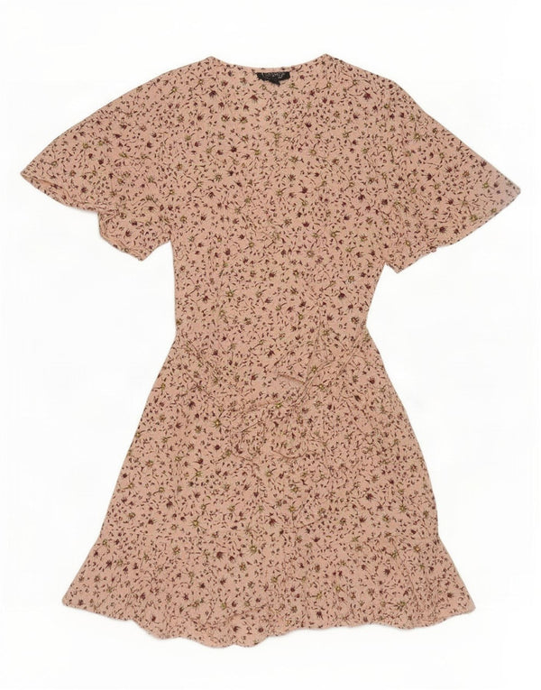 Vestido evasê feminino Topshop Reino Unido 6 XS rosa floral poliéster