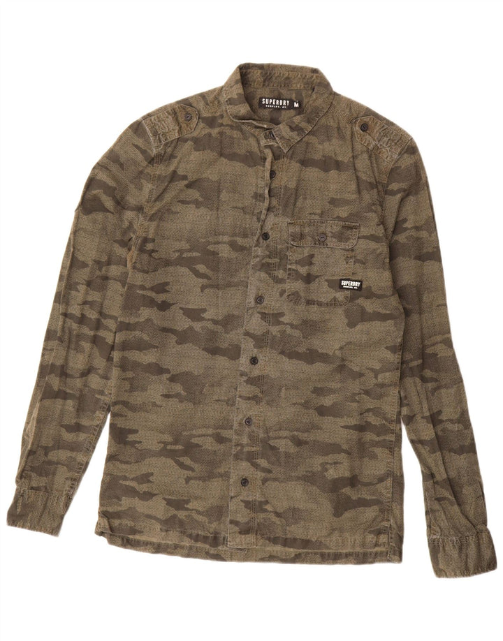 Camisa militar masculina Superdry, algodão camuflado cáqui médio